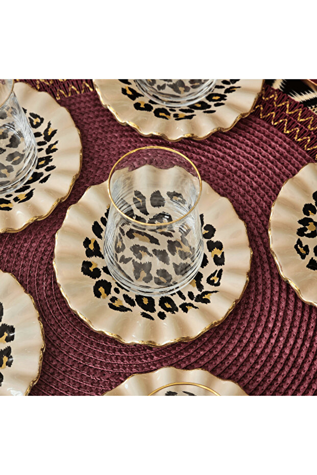 Glore Leopar Wavy Altın Yaldızlı Çay Bardağı Seti - 3