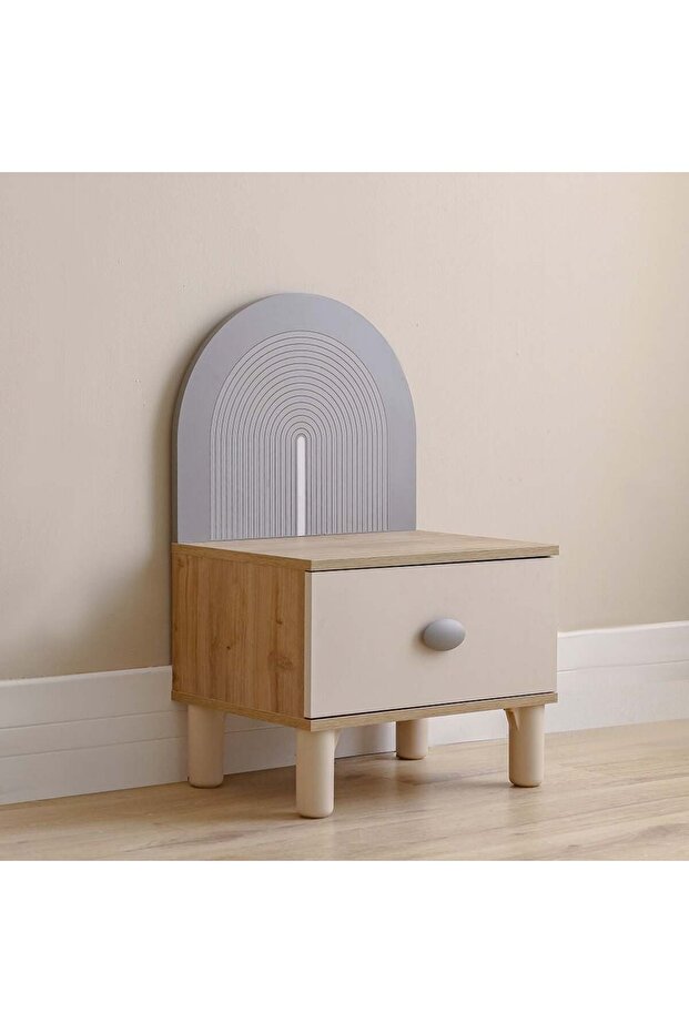 Zeta Kids Night Stand with LED - 1 Drawer, Offwhite & Grey, Engineered Wood, 55x42x88.2cm