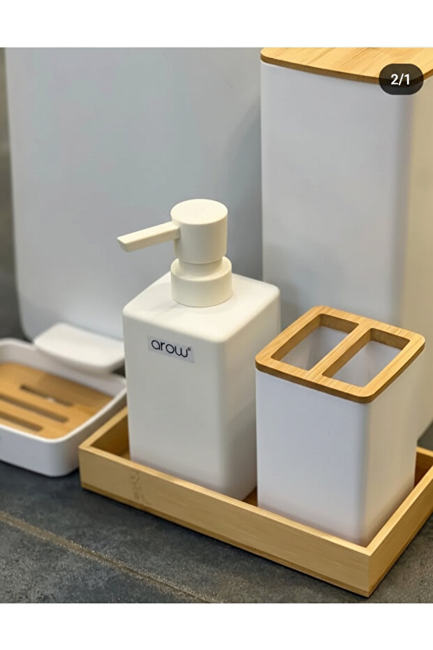 Williams Bambu Kapaklı 5 Parça Banyo Seti - Krem - 2