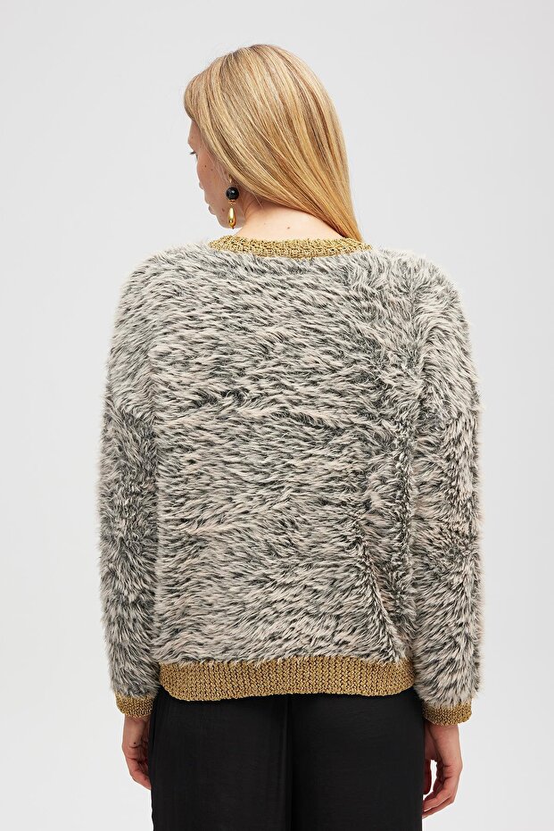 Kadın Triko Hırka - Bej Melanj - 7