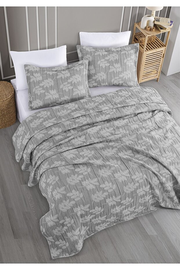 طقم غطاء سرير من الجاكار من هيكسيا، مقاس مزدوج، لون رمادي، 230×240 سم