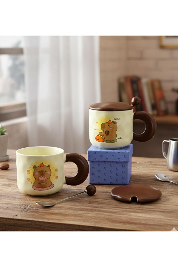 Mutlu Capybara Temalı Seramik Kupa - 1