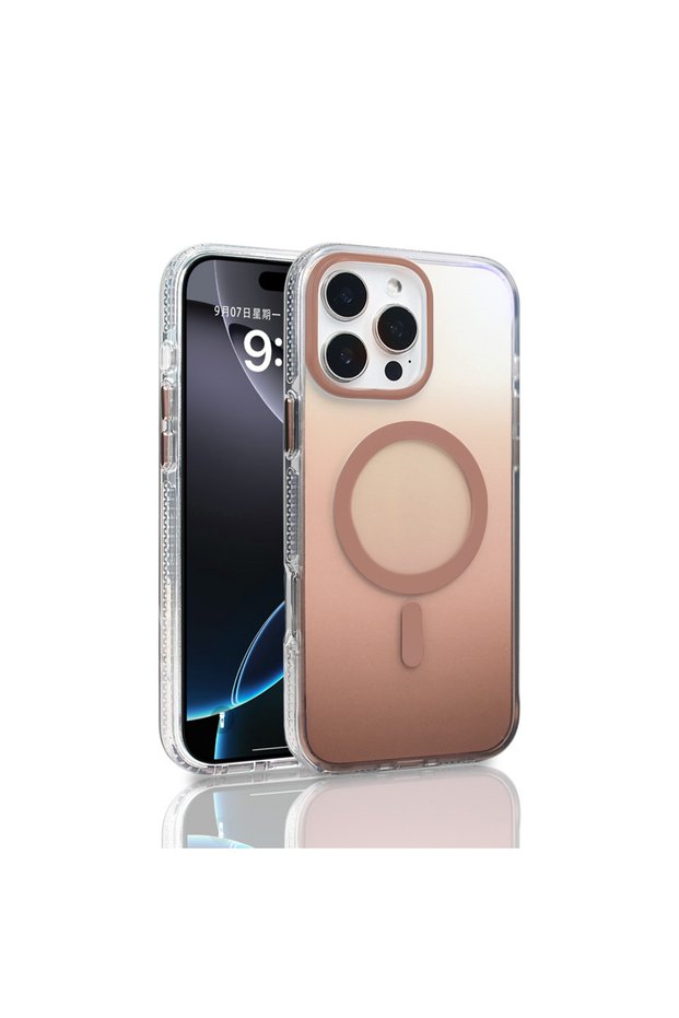 iPhone 16 Pro Max Compatible Case Magsafe Supported Color Transition Taurus Cover - Rose Gold - T39375