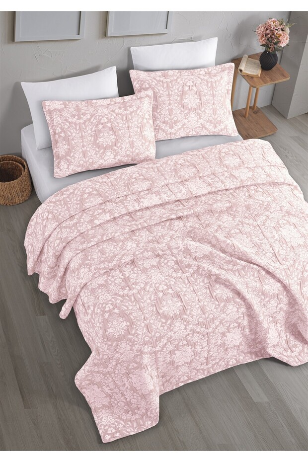 طقم غطاء سرير جاكار جالا مزدوج اللون بودرة 230×240 سم