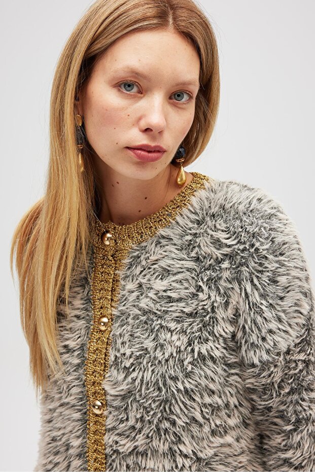 Kadın Triko Hırka - Bej Melanj - 6