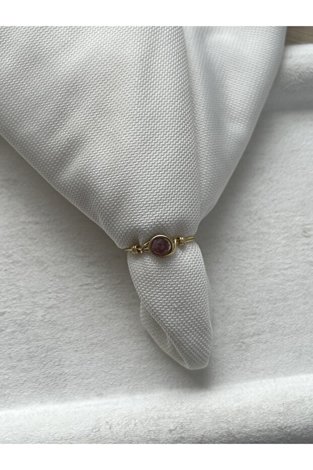 Minimal Phosphosiderite Stone Gold Color Single Ring Handmade