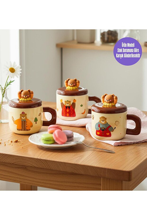 Retro Ayıcık Temalı Seramik Kupa - 1