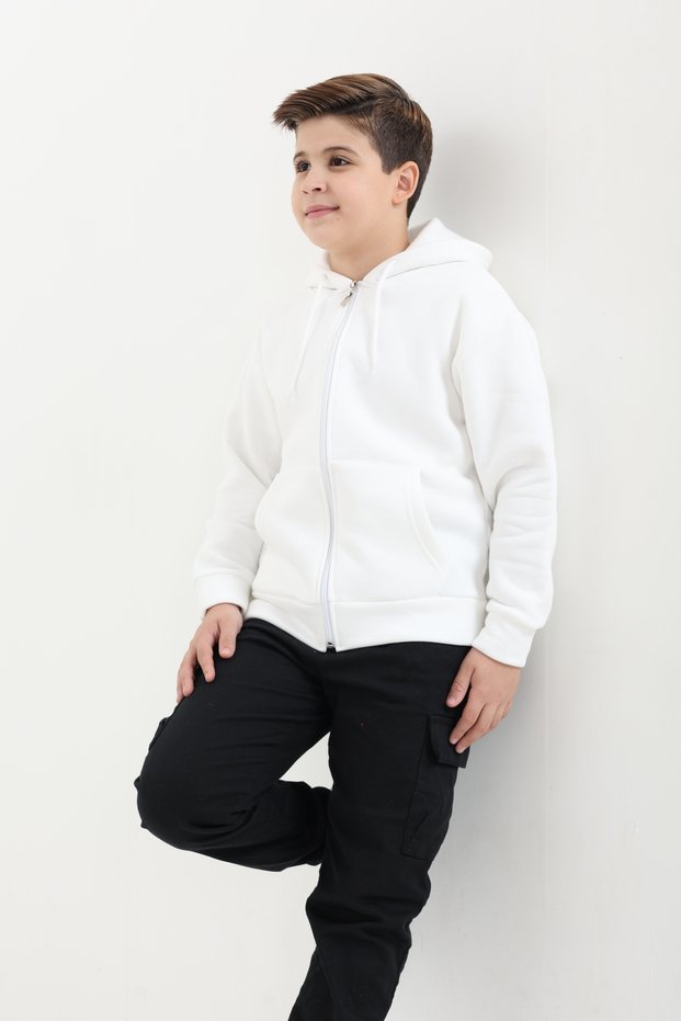 100% Organic Cotton, 3-Thread Fleece, Hooded, Zippered, Kangaroo Pocket Children's Sweatshirt Cardigan