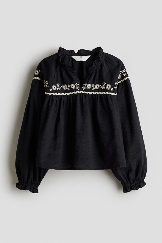 İşlemeli ve Pamuklu Bluz - 3