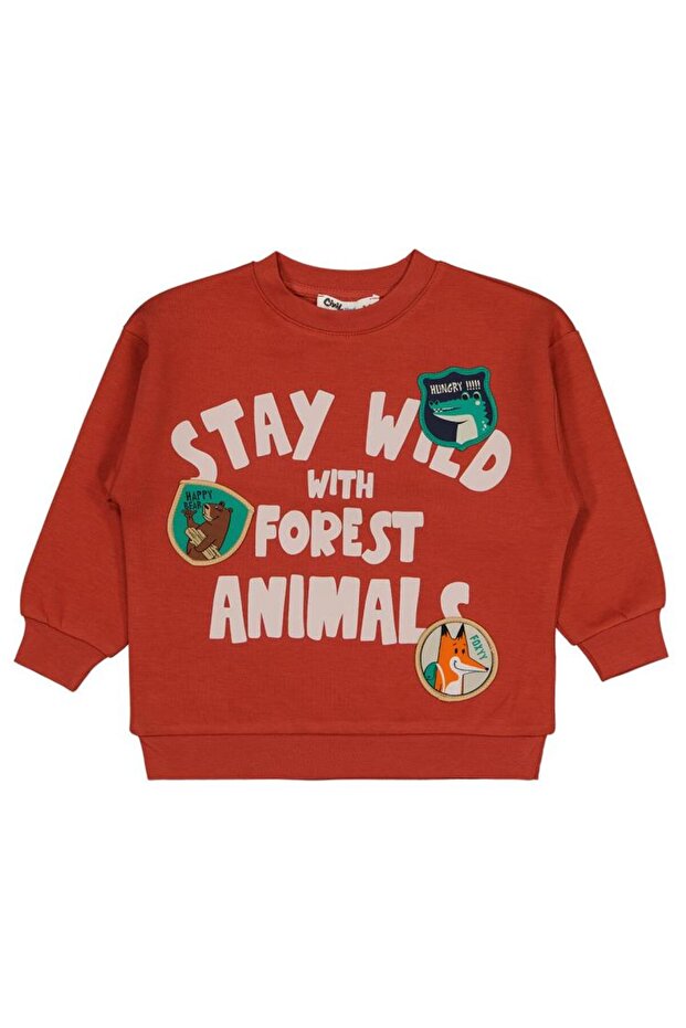 Civil Boy's Stay Wild Animal Printed Sweatshirt | School Nursery and Daily Use - Orange