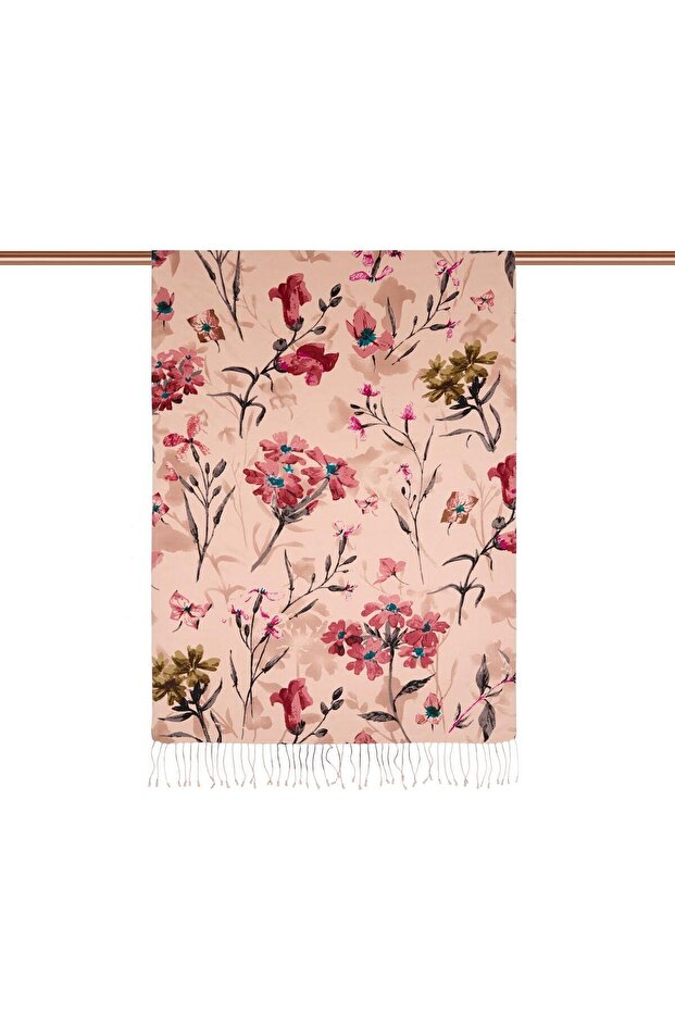 Patterned Silk Shawl - Clover Garden Patterned - Powder - 2