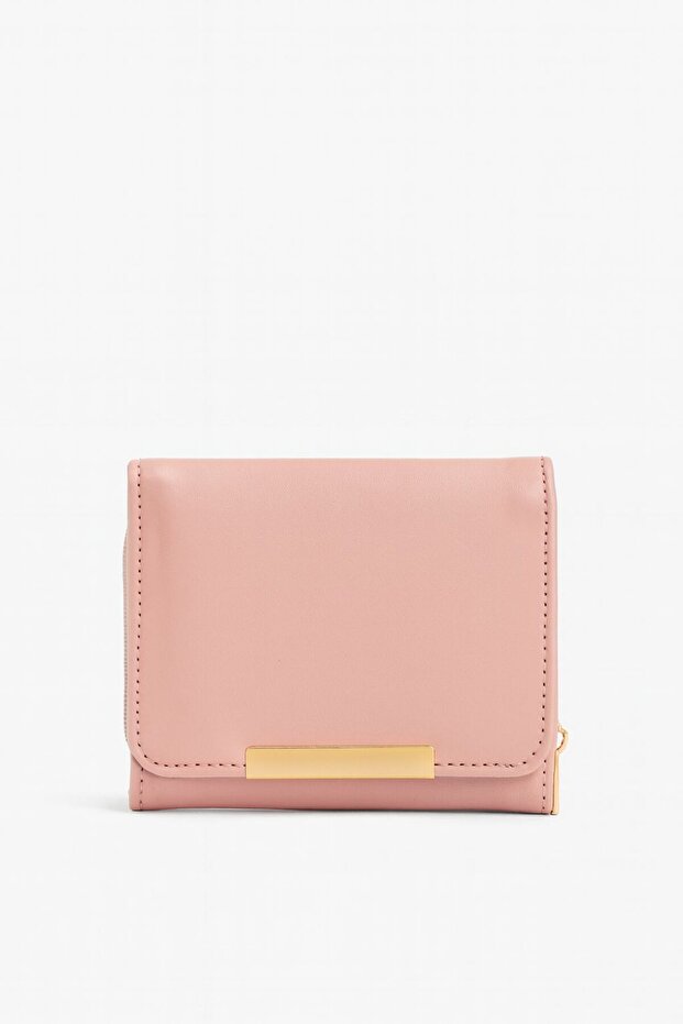 Powder Pink Leather Women's Wallet – Gold Detailed, Multi-Compartment Casual Wallet