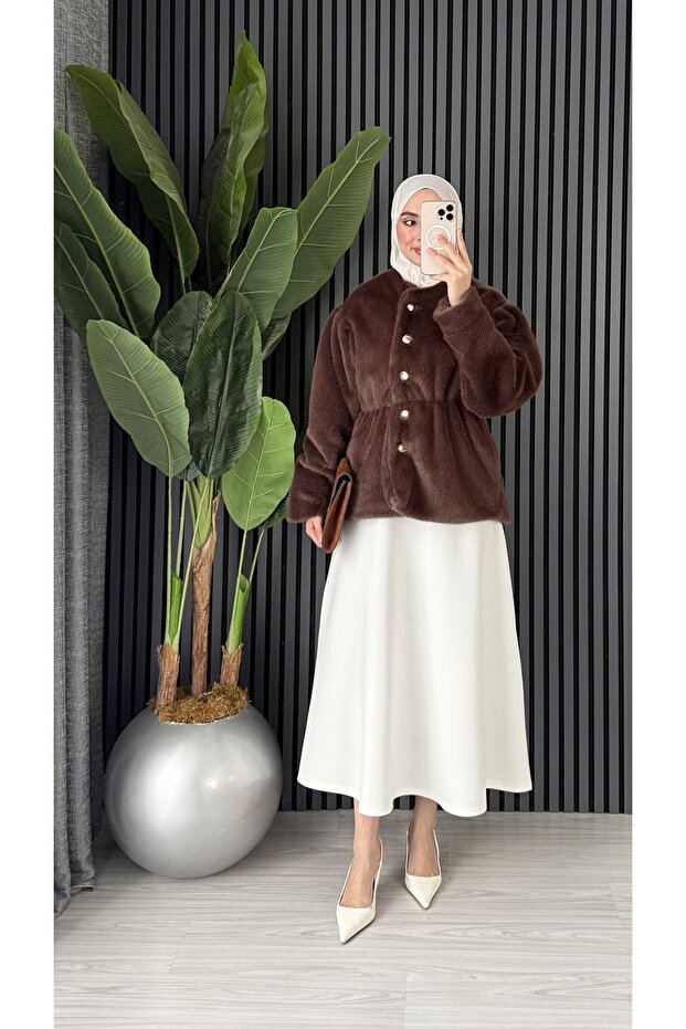 Women's Feathered Gold Buttoned Stylish Coat