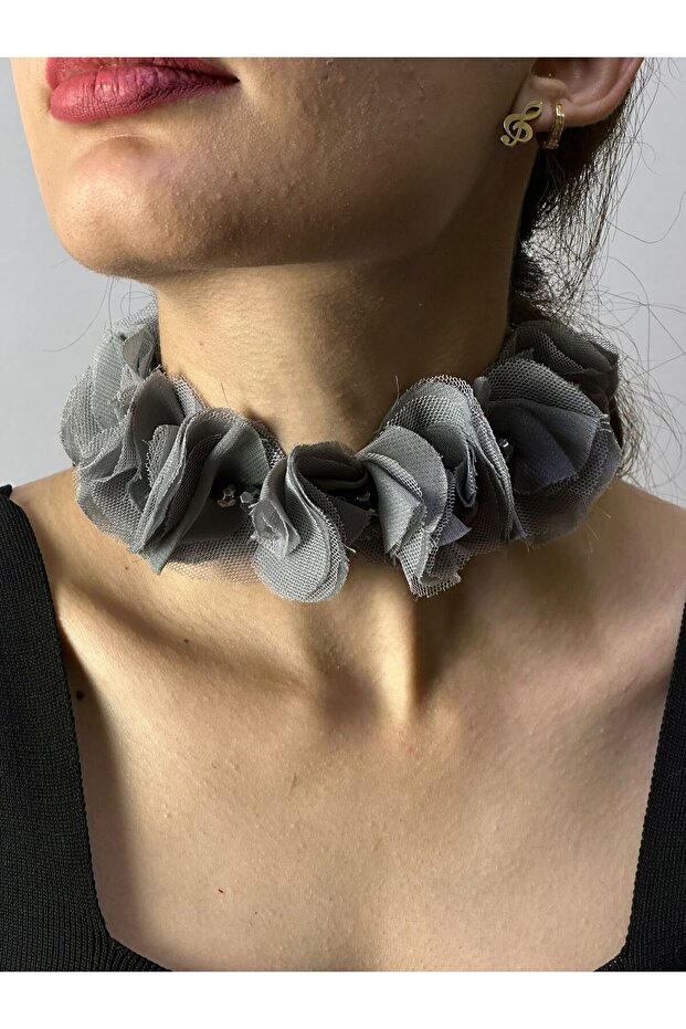 Beaded Women's Necklace with Tulle Tie