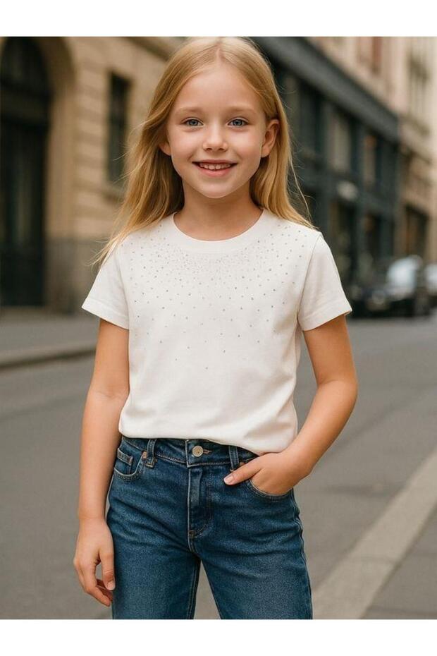 Girl's Stone Embroidered Cotton T-Shirt