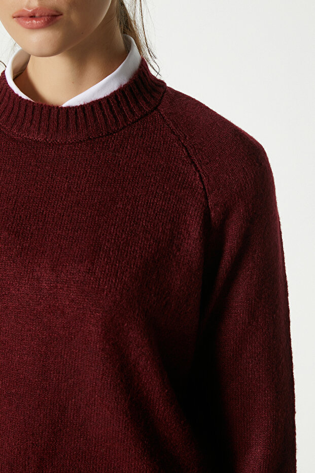 Mushy Bordo Basic Triko Kazak - 5