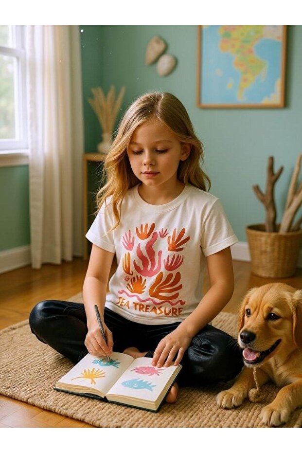 Girl's Cotton Patterned Design T-Shirt