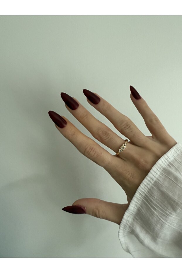 Zircon Stone Non-Tarnish Steel Gold Square Detail Ring