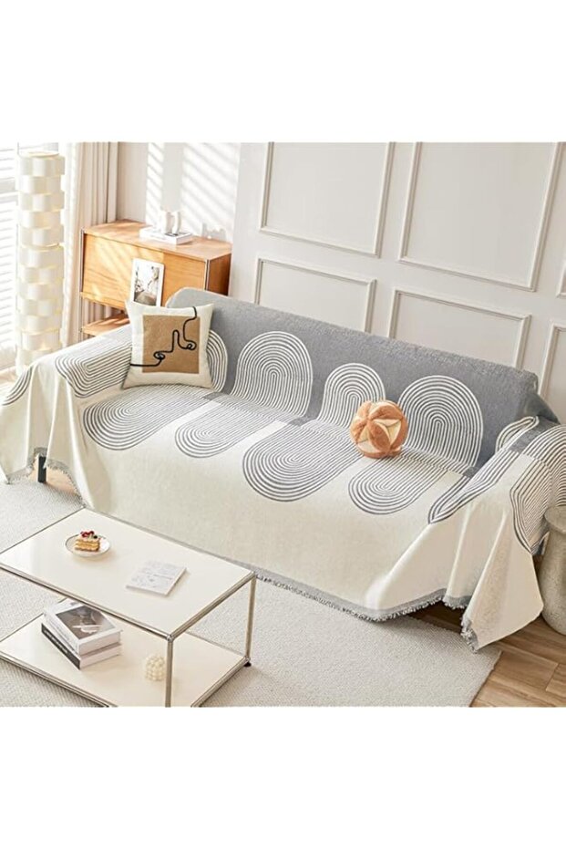 Sofa Covers, Washable Boho Couch Cover, Geometric Line Pattern Couch Covers for Cushion Couch Sofa Pet Friendly, Multi-Use Blankets Chenille Soft Couch Cover for Dogs (Grey, 180 * 130cm)