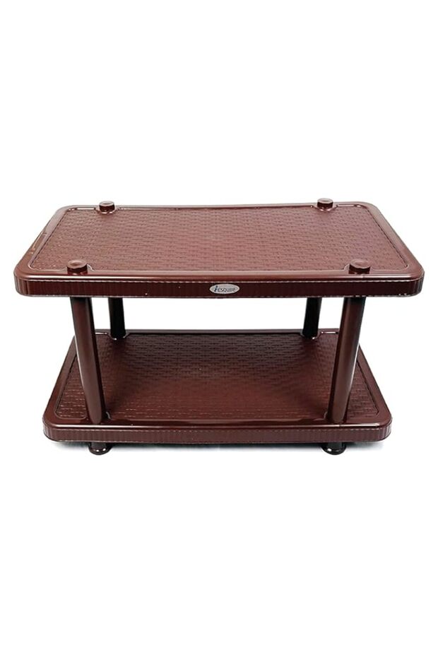 Esqube Coffee Table, Plastic Teapoy/Center Table, Matte Rattan Design (Brown)
