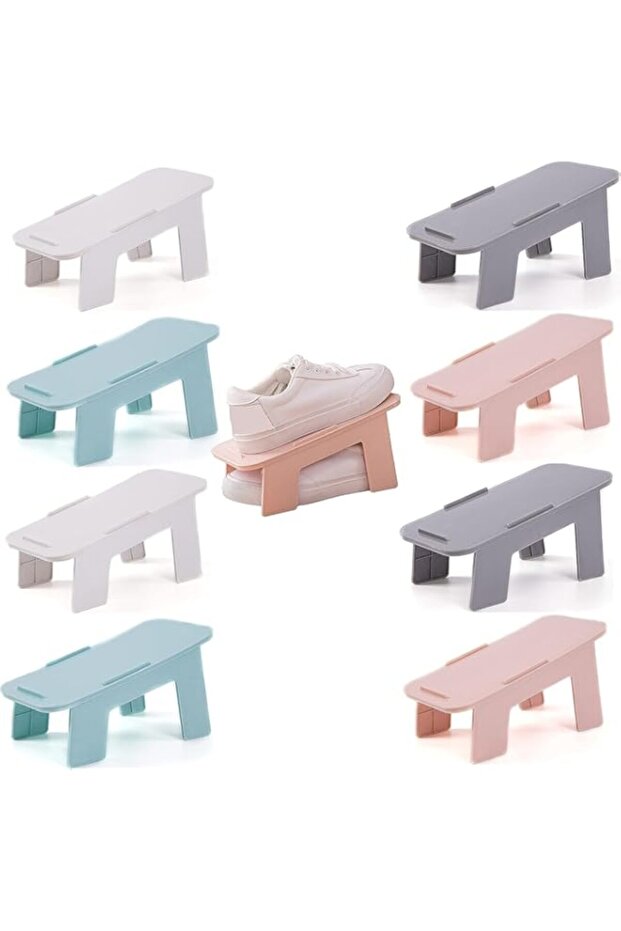8 Pack Shoe Slots Organizer, Shoe Stacker Holders For A Pair Of Shoes, Adjustable 50% Space Saver Double Layer Shoe Holder Rack For Closet, Detachable And Combinable