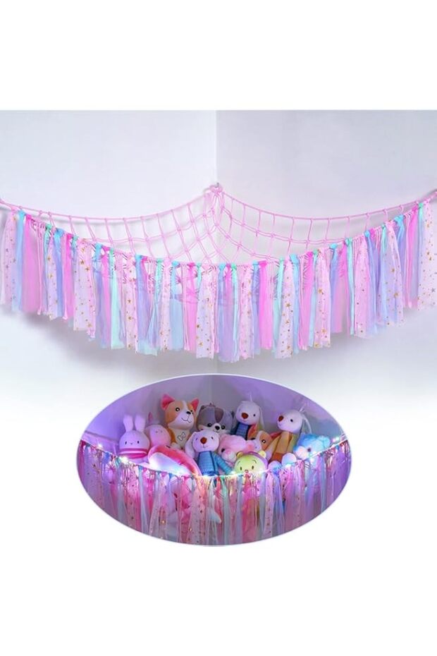 شبكة أو أرجوحة حيوانات محشوة من MAKINGTEC مزودة بإضاءة LED، أرجوحة ألعاب معلقة لتخزين الحيوانات المحشوة - 1