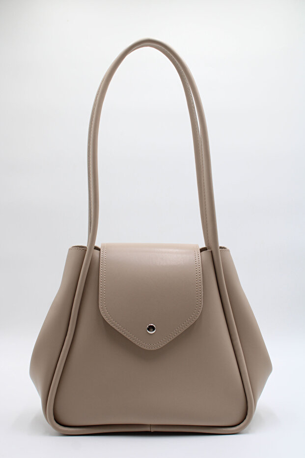 Women's Beige Large Size Expandable Multi-Purpose Hand and Shoulder Bag with Long Handle