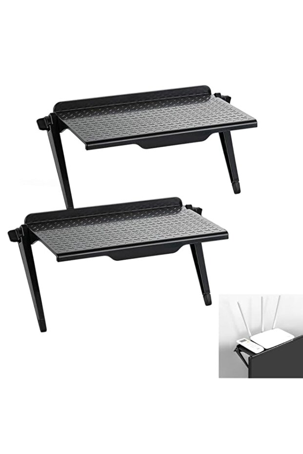 HBSTUDIO قطعتين من رف علوي للتلفزيون ورف شاشة للتخزين، رف علوي لحامل شاشة الكمبيوتر ومنصة للتلفزيون - 1