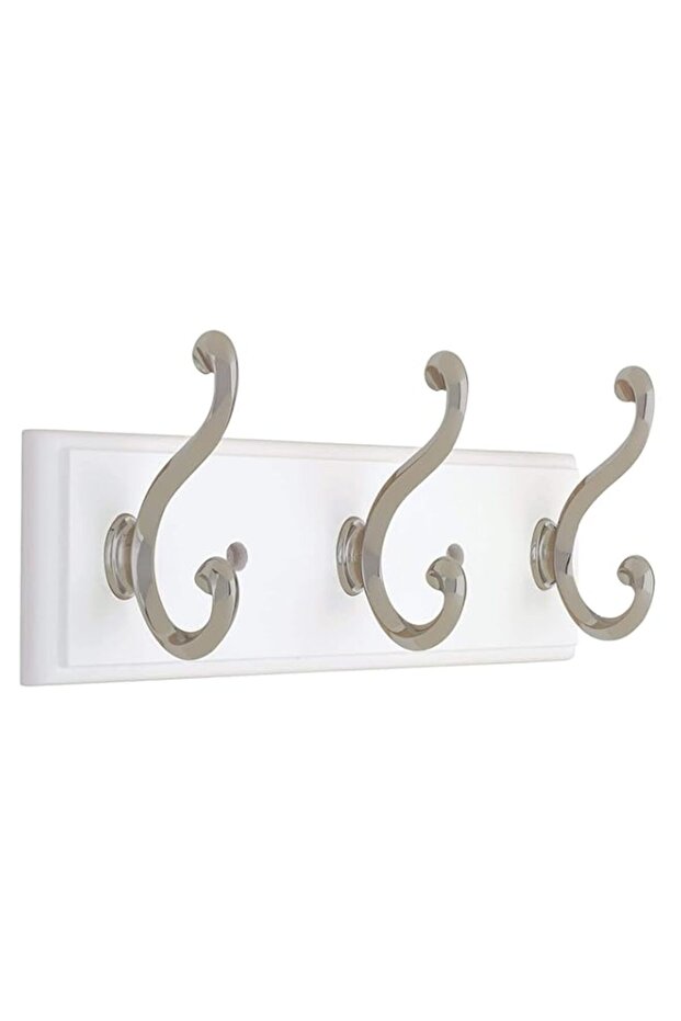 Liberty Hardware 129854 Coat Rack, 10-Inch, Wall Mounted Rack with 3 Decorative Hooks, Satin Nickel and White