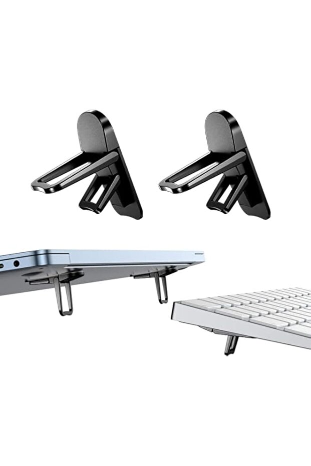 Portable Mini Laptop Stand, Adjustable Height for 10-17" Laptops, Self-Adhesive & Foldable, Compatible with MacBook, Dell, HP - 2 Pack (Black)