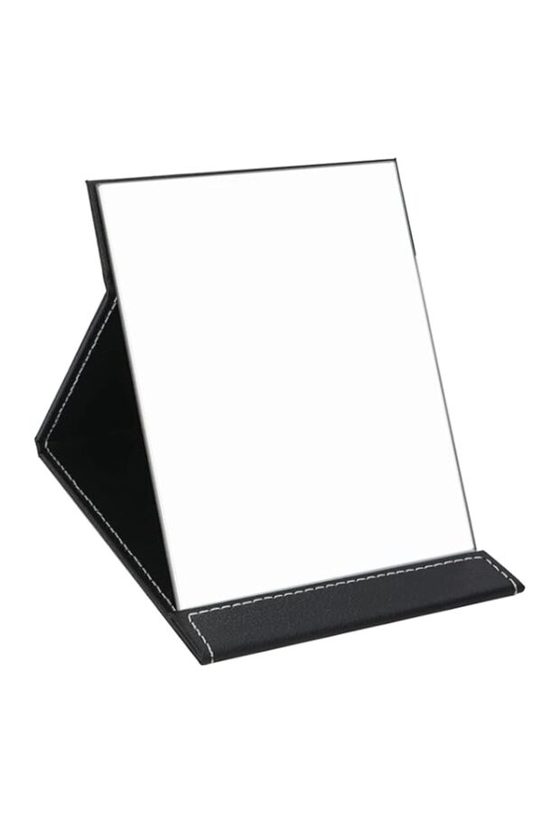 Folding Travel Mirror, PU Portable Adjustable Rectangular Ultrathin Mirror, for Travel, Camping, Home, 12.5x17cm