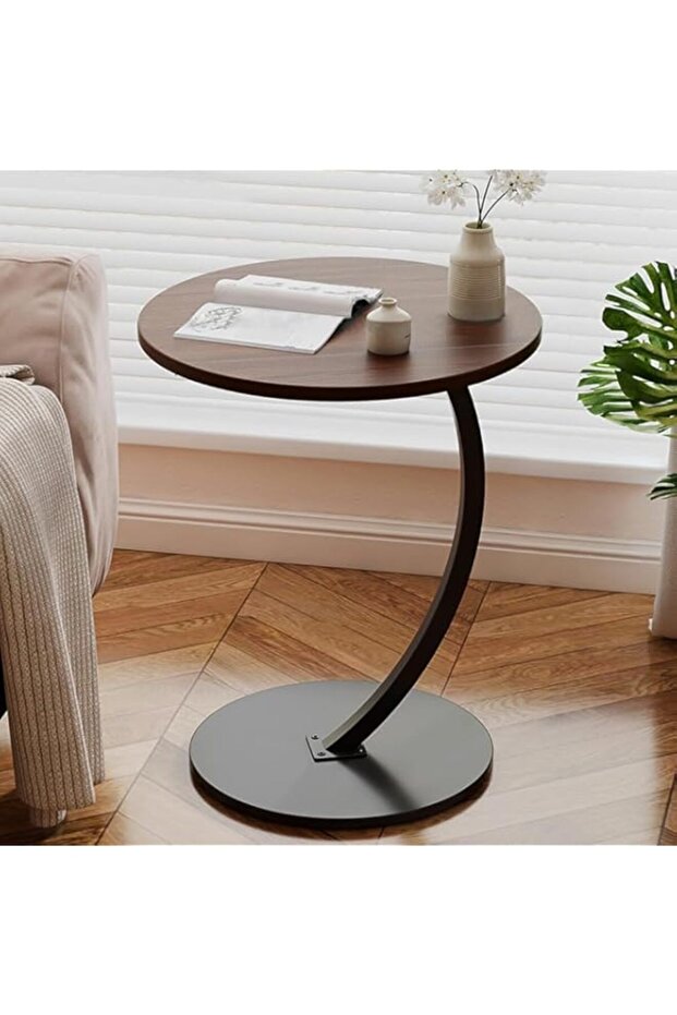 طاولة جانبية مستديرة على شكل حرف C من MOZOGOT، طاولة جانبية رفيعة للأريكة، طاولة جانبية حديثة للأماكن الصغيرة - 1