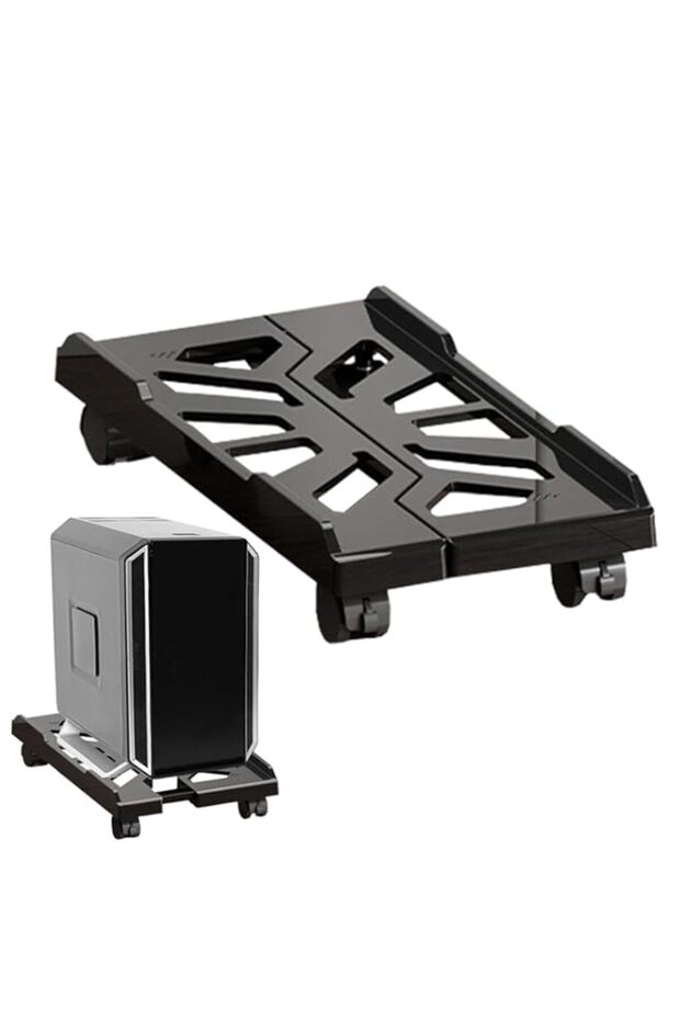Adjustable CPU Stand for Desktop Computer Tower, Heavy Duty Mobile PC Holder with Lockable Rolling Caster Wheels, Ventilated Floor Riser and Host Bracket for PC Case, 43cm Length