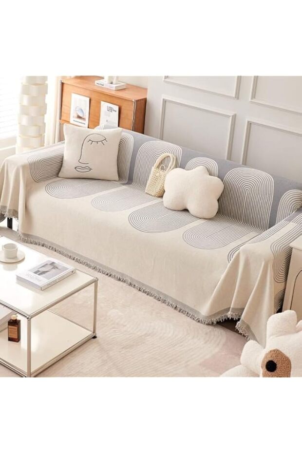 Reversible Chenille Sofa Covers, Fine Chenille Couch Cover, Double Sided Sofa Covers, Four Seasons Sofa Cover Available Both Sides (Grey, 180 * 230cm)