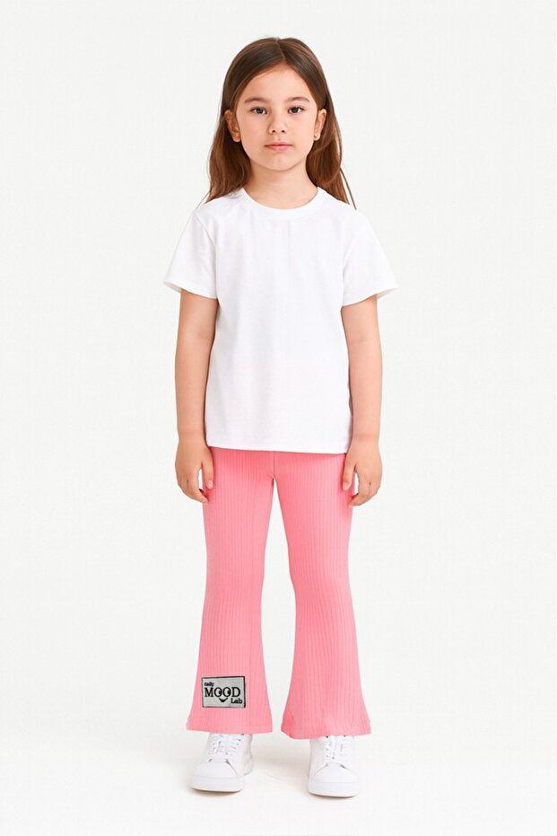 Kız Çocuk Pembe Triko Tayt İspanyol Paça - 1