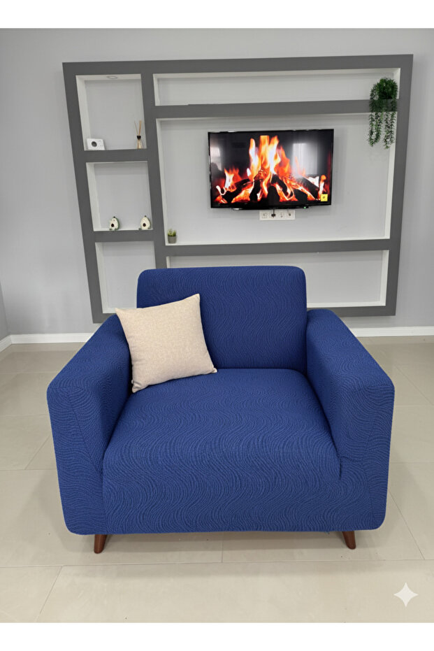 Jakarlı 3 3 1 1 Koltuk Örtüsü Takımı, Esnek Kumaş Lastikli - 2