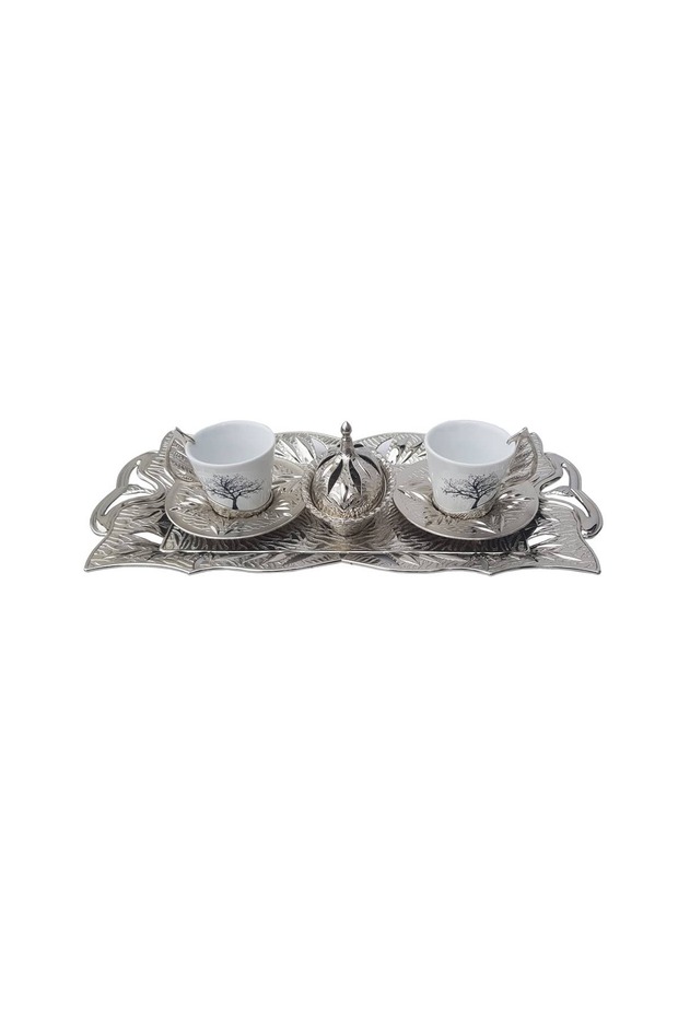 Turkish coffee set with tree pattern, Sena, 11 pieces, silver