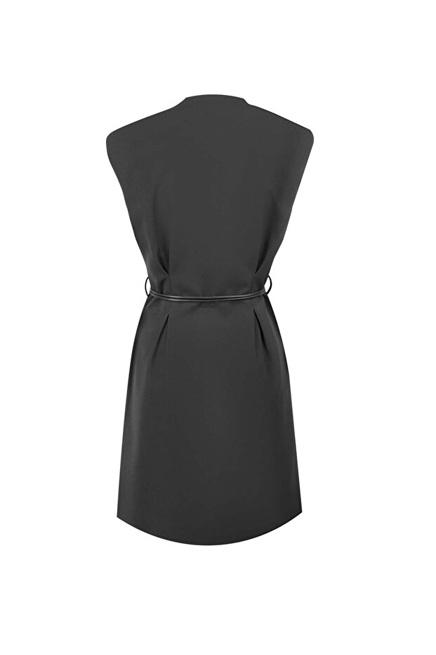 V Yaka Kemerli Elbise - 5