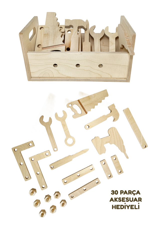 Wooden Repair Kit Hand Tools Toy Including Case 30 Pieces