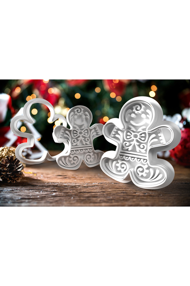 قالب بسكويت منقوش على شكل رجل مكون من 4 قطع - 1