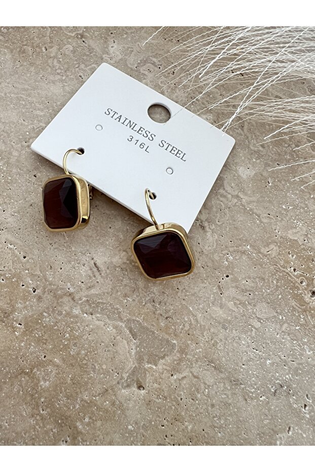 PAMEL KAHVE TAŞLI KÜPE (GOLD/KAHVE RENK) 2 cm - 3