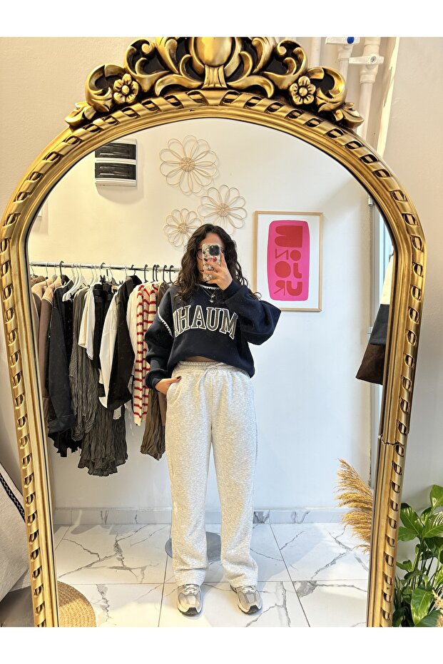 Bisiklet Yaka Oversize Şardonlu Sweatshirt - 3