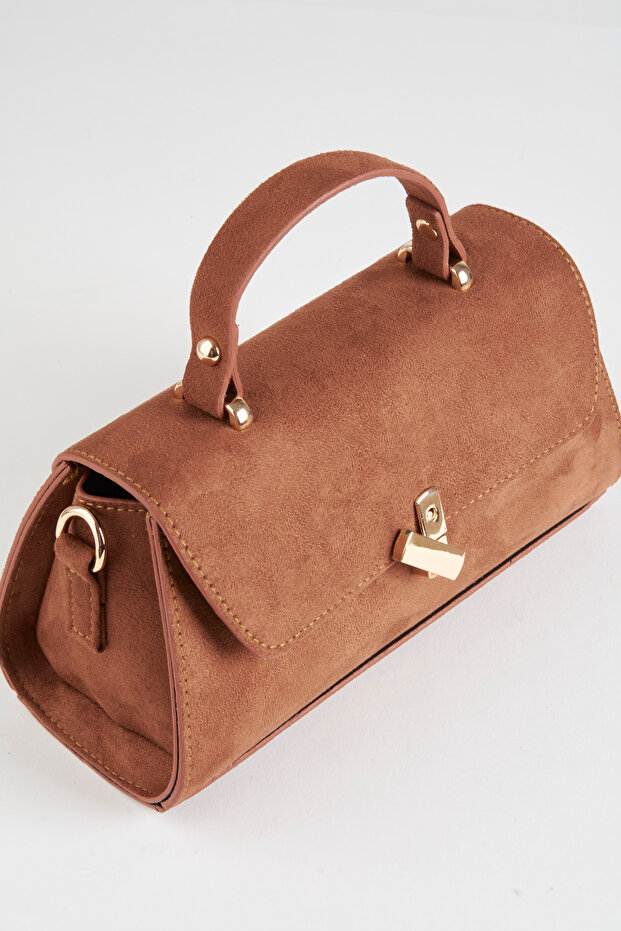 Women's Tan Freesia Suede Design Snap Closure Handbag and Shoulder Bag
