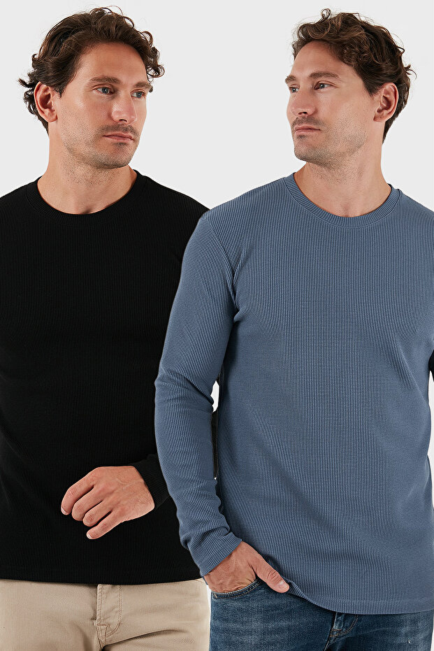 قميص قطني برقبة دائرية قصة ضيقة للرجال SWEAT 5905073S2