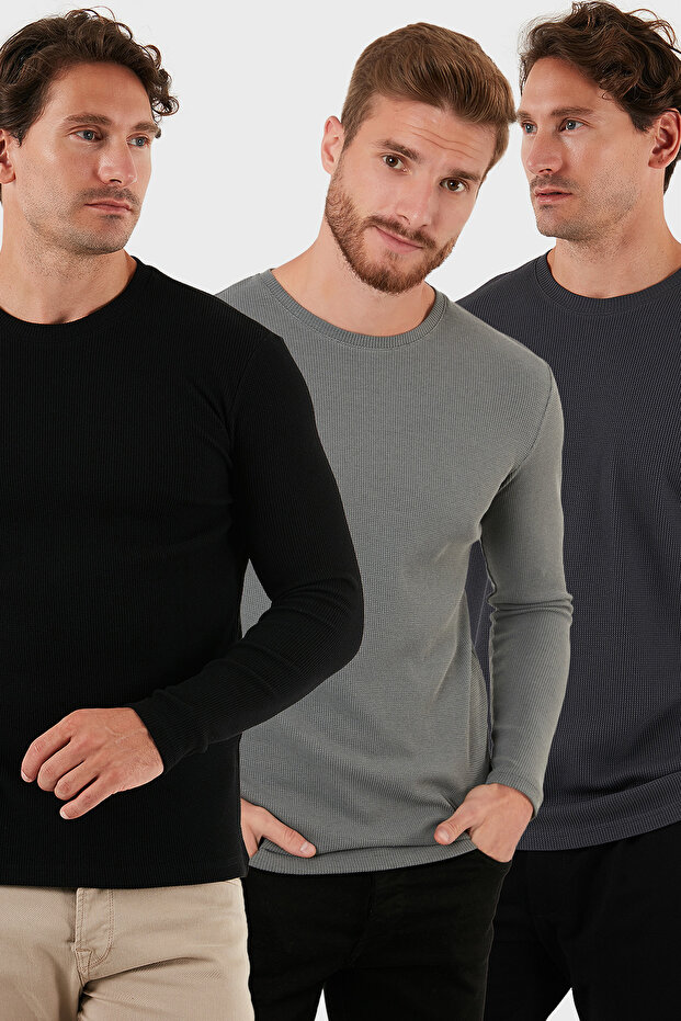 قميص قطني برقبة دائرية قصة ضيقة باسيك 3-pack سويت للرجال SWEAT 5905073S3