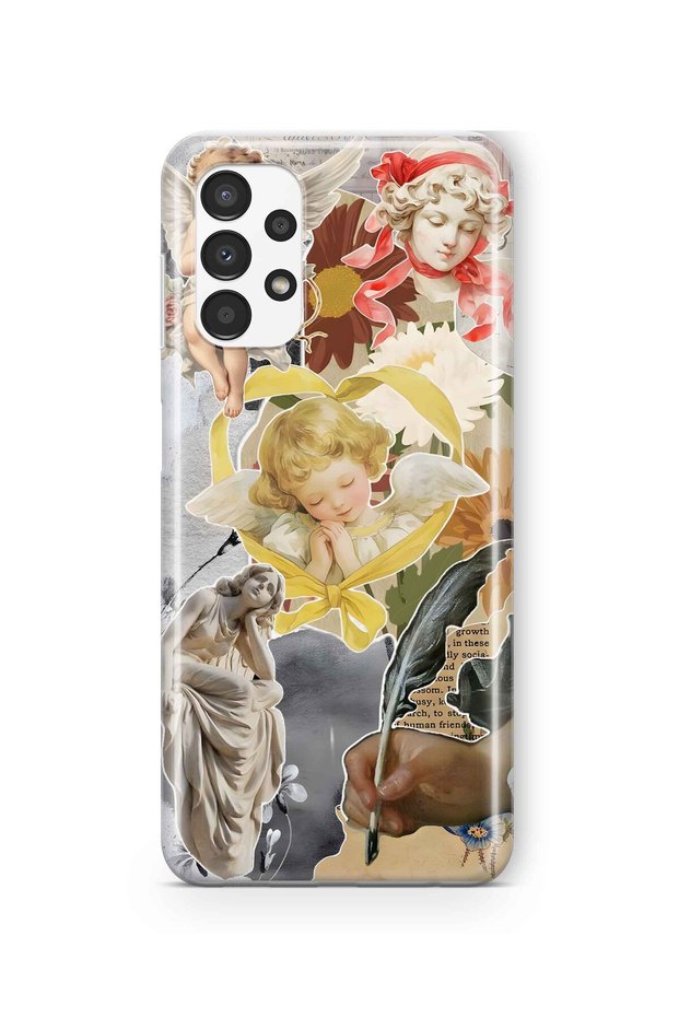 Samsung Galaxy A33 Compatible Angel and Sculpture Collage Pattern Transparent Phone Case
