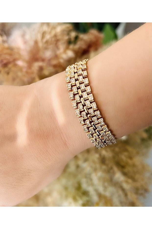 Xuping Zircon Stone Jewelry Model Bracelet 19Cmx1Cm-Rose Color Acr7086