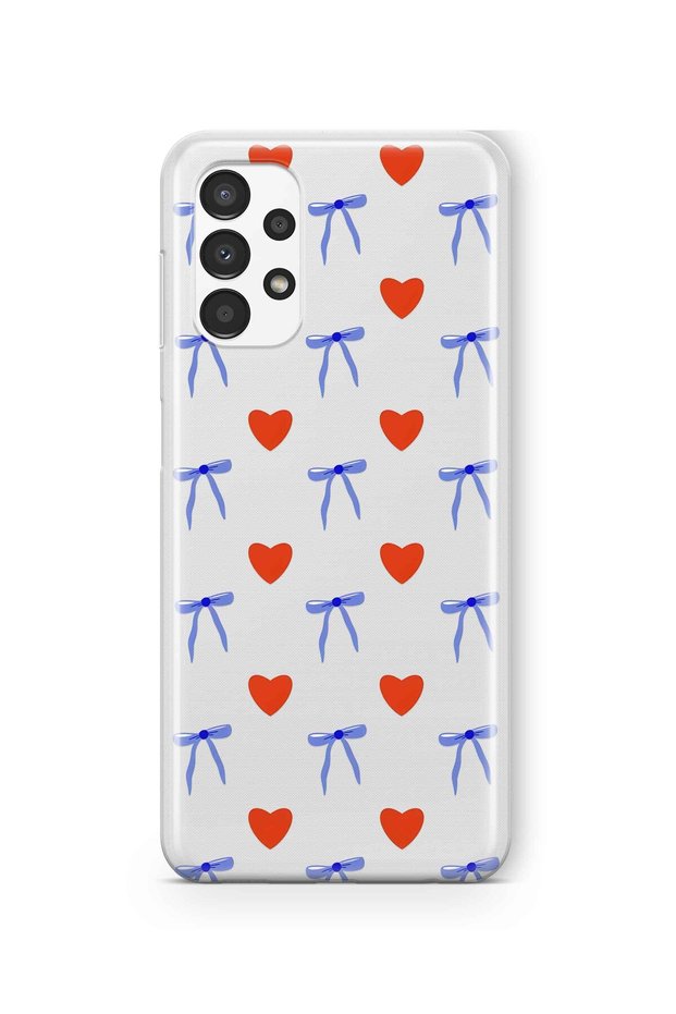 Samsung Galaxy A72 Compatible Heart and Ribbon Pattern Transparent Phone Case