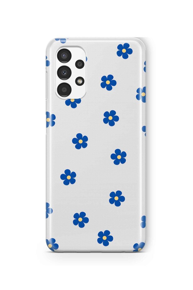 Samsung Galaxy A52 Compatible Blue Flower Pattern Transparent Phone Case