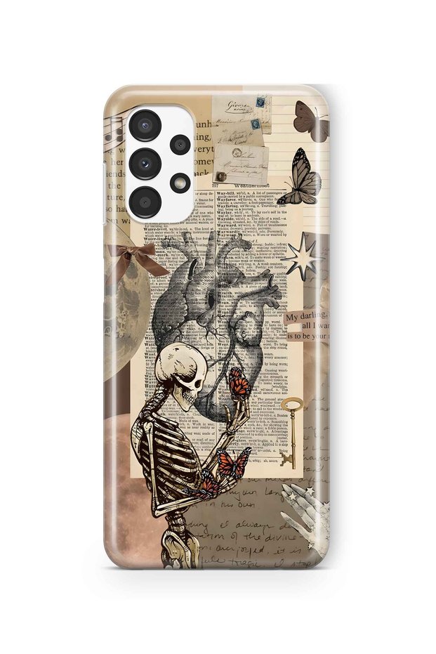 Samsung Galaxy A53 Compatible Vintage Skeleton and Butterfly Pattern Transparent Phone Case